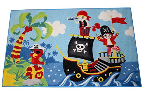 Associated Weavers Kinderteppich Teppich Kinderteppich Kinder Teppich Spielteppich Boys 03 Pirates 80 x 120 cm ein muss für jeden Piraten Fan mit Piratenschiff und Schatzkiste darf in keinem Kinderzimmer fehlen von Bavaria Home Style Collection