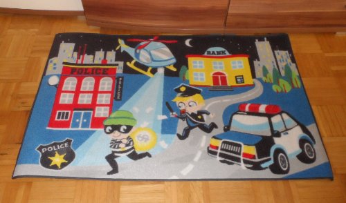 Associated Weavers Kinderteppich Teppich Kinderteppich Kinder Teppich Spielteppich Boys 04 Police Verbrecherjagd 80 x 120 cm ein muss für jeden Polizei Fan darf in keinem Kinderzimmer fehlen von Bavaria Home Style Collection