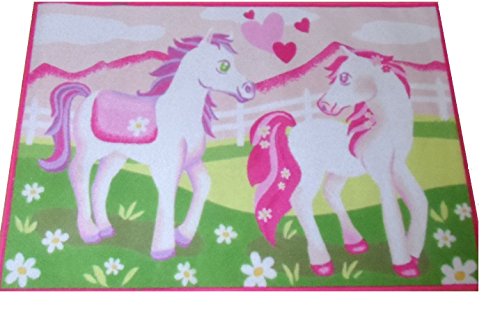 Bavaria Home Style Collection Kinderteppich Teppich Kinderteppich Kinder Spielteppich Girl 07 White Horses rosa mit Pferde 80 x 120 cm von Bavaria Home Style Collection