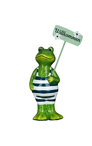 Bavaria Home Style Collection Deko Aufsteller Frosch blau gestreift ca. 30 cm | zum Hinstellen für Tischdeko Wohnzimmer Garten Terasse | Figur Dekofigur für Garten Teich (Frosch blau 30 cm) von Bavaria Home Style Collection