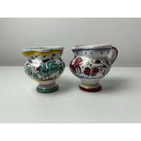 Set Zwei Kännchen Hühner Hahn Muster Italien Handgemalt Höhe Je Ca 9cm 3, 54In von BavarianHeritage