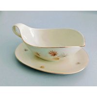 Sauciere 50Er Jahre Rand Goldfarben Pflanzenmuster von BavarianVintage4You