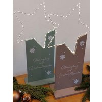 Beleuchteter Stern Auf Holz Weihnachtsdeko Fensterdeko Sternstele Mit Led Dekoration Weihnachten Licht Aufsteller Grün/Rosa von Bavariangifts23