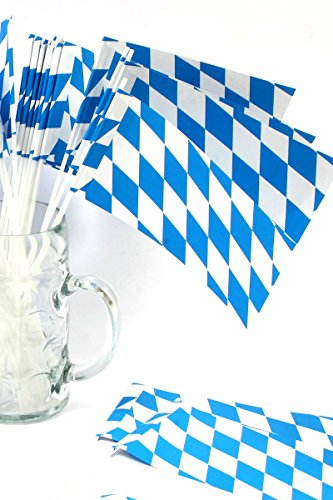 Bavariashop 50 Papierfahnen Bayern, Farbe weiß blau, 40 cm lang, Dekoration für Balkon, Terrasse, Garten von Bavariashop