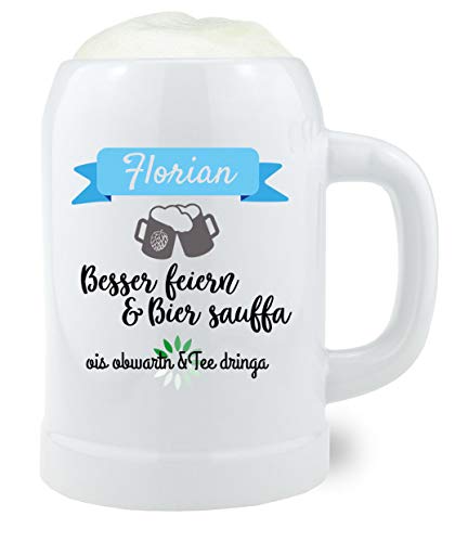 Bavariashop Bierkrug "Besser Feiern .." mit Wunschnamen, Individuelle Geschenkidee aus Bayern, 0,5 Liter, Made in Germany von Bavariashop