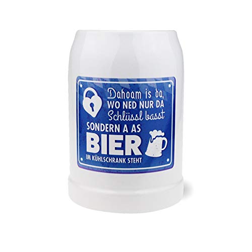 Bavariashop Bierkrug "Dahoam is da ...", Steinzeug, 0,5 Liter, Bayerische Geschenkidee, 100% Made in Germany von Bavariashop