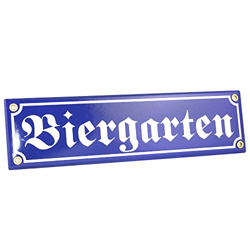 Bavariashop Emaille-Schild Biergarten, Straßenschildoptik, Blau Weiß, Dekoration für Haus, Garten, Partykeller von Bavariashop