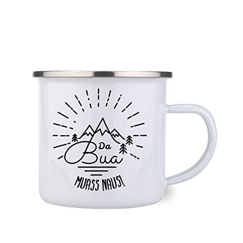 Bavariashop Emaille-Tasse"Da Bua muass naus", Hochwertige Kaffeetasse aus Bayern von Bavariashop