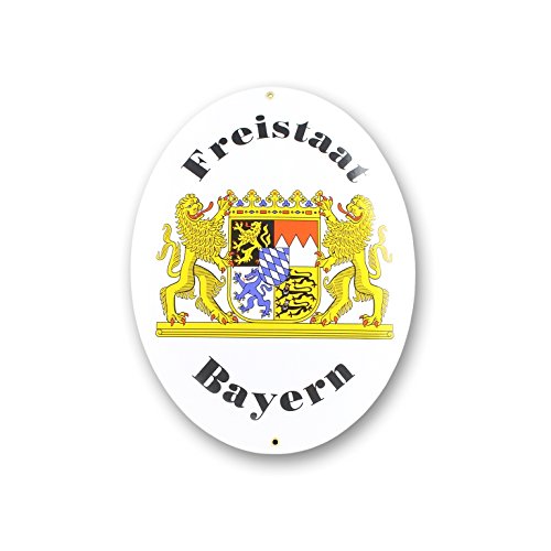 Bavariashop Grenzschild Freistaat Bayern klein, Schild mit Bayerischem Löwen und Aufschrift, Bayerisches Blechschild von Bavariashop