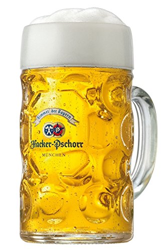 Bavariashop Hacker-Pschorr Glas Masskrug 1,0 Liter, Hacker-Wiesnmaßkrug aus Glas von Bavariashop