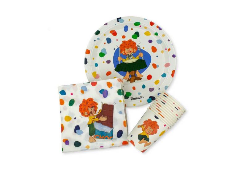 Bavariashop Kindergeschirr-Set ®Pumuckl Kinder Party-Set für Geburtstag (44-tlg), 12 Personen von Bavariashop