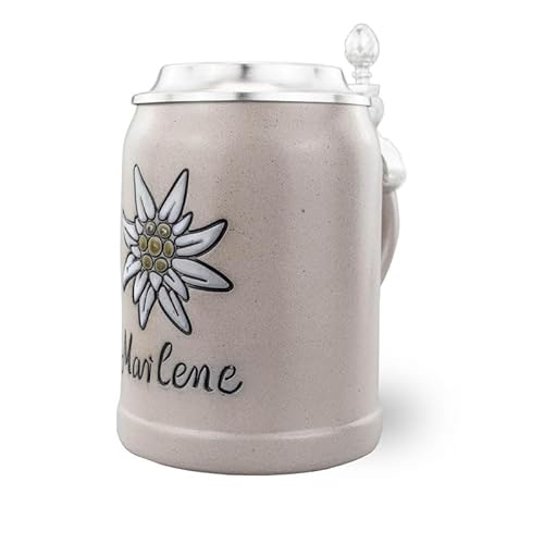 Bavariashop | PREMIUM Bierkrug Edelweiß mit Gravur | Gravierter Bierkrug mit Zinndeckel | Personalisierter Bierkrug mit Namen | 0,5 Liter von Bavariashop