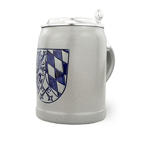 Bavariashop PREMIUM Bierkrug Oberpfalz • Handgefertigter, bayerischer Bierkrug mit Zinndeckel 0,5l von Bavariashop