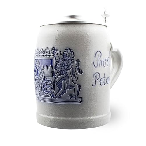 Bavariashop | PREMIUM Bierkrug Freistaat Bayern | Bierkrug personalisiert mit Gravur | Bier Krug mit Zinndeckel | 0,5 Liter von Bavariashop