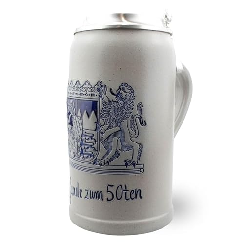 Bavariashop Premium Bierkrug Freistaat Bayern • Maßkrug personalisiert mit Gravur • Personalisierter Bier Krug • 1,0 Liter mit Zinndeckel von Bavariashop