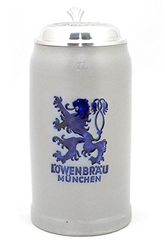 Bavariashop Steinkrug Löwenbräu salzglasiert mit Zinndeckel - 1,0 Liter von Bavariashop