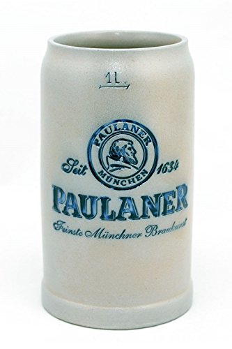 Bavariashop Steinkrug Paulaner salzglasiert - 1,0 Liter - salzglasierter Keferloher Bierkrug von Bavariashop