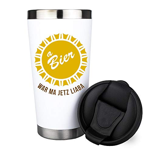 Bavariashop Thermo-Becher "Bier war ma jetzt liaba", Kaffee Isolierbecher im bayerischen Design, 420 ml, Bruchfest, bis zu 8 Stunden heiß oder kalt von Bavariashop