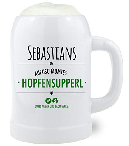 Bavariashop Bierkrug "Hopfensupperl" mit Wunschnamen, Individueller Steinkrug mit persönlichem Namen, 0,5 Liter, Made in Germany von Bavariashop