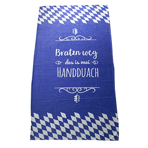 Handtuch "Bratzn weg", 80x150 cm, 100% Baumwolle, Bavariashop Bayerisches Duschtuch, Farbe Blau Weiß von Bavariashop