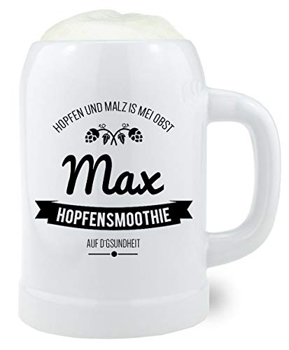 Bavariashop Bierkrug "Hopfensmoothie" mit Wunschtext • Bierkrug mit Gravur nach Wunsch • Geschenk für Papa • 0,5 Liter von Bavariashop
