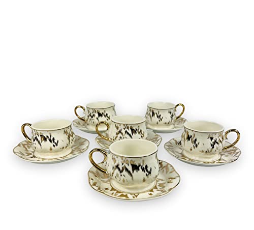 Bavary Designer Espressotassen Weiß-Gold Espressoset für 6 Personen - Keramik Tassen und Untertassen - 6x Tassen + 6x Untertassen - Porzellan Bavary Designer Espressotassen Weiß-Gold Espressoset für 6 Personen - Keramik Tassen und Untertassen - 6x Tassen + 6x Untertassen - Porzellan von Bavary