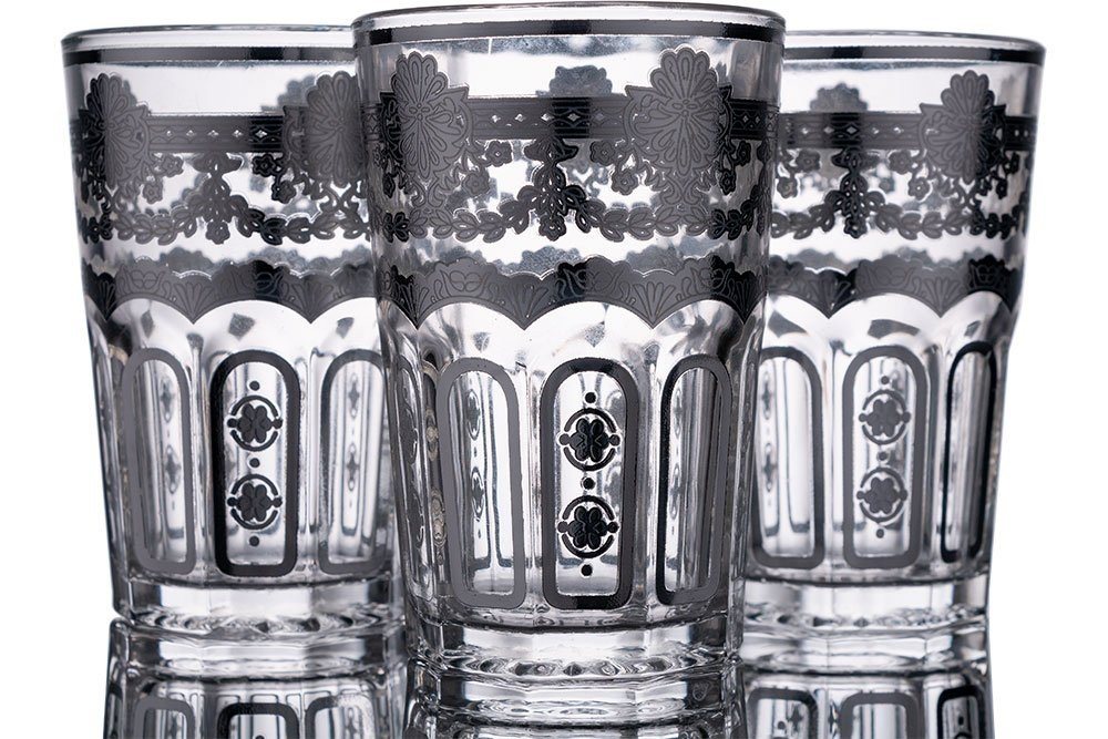 Dekonaz Gläser-Set Gemusterte Wasserglas Set, 12 Teilig, Glas, Silber von Dekonaz