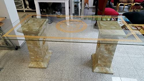 Bavary Goldo Esstisch Glastisch, Säulentisch, Designertisch Wohnzimmertisch Kanzleitisch, Praxistisch 100 Prozent Handgefertigt Antik Stil Retro Medusa Mäander Versac, 6035 von Bavary