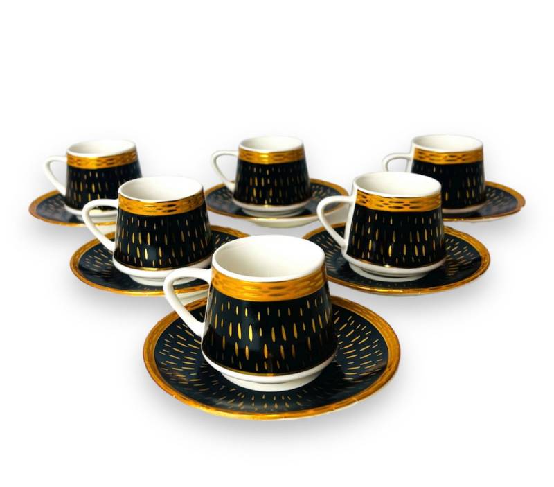 Cinar Kaffeeservice 12-teiliges Luxus Espressotassenset mit Goldrand für 6 Personen, 6 Personen, 12-teiliges Luxus Espressotassenset mit Goldrand für 6 Personen von Cinar