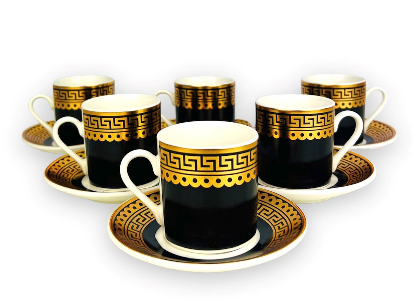 Bavary Kaffeeservice Luxus Gold Espressotassen 12 TLG für 6 Personen Tassen + Untertassen, 6 Personen, Kaffeetassen, Kaffeebecher, Tassen und Untertassen, Porzellan von Bavary
