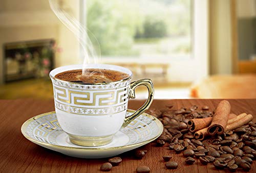 Bavary Porzellan Espressotassen Set Mokka Tassen für 6 Personen Weiß-Gold13Tlg Coffee Tassen Latte Cappuccino Metallständer Medusa Mäander Versac Style 6X Tassen + 6 x Untertassen, Silber, 2151 Bavary Porzellan Espressotassen Set Mokka Tassen für 6 Personen Weiß-Gold13Tlg Coffee Tassen Latte Cappuccino Metallständer Medusa Mäander Versac Style 6X Tassen + 6 x Untertassen, Silber, 2151 von Bavary