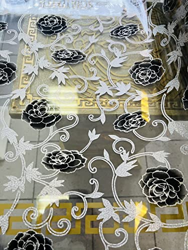 Tischfolie Tischdecke Schutzfolie mit Muster 2mm Transparent Klar 80 cm Blume Abwaschbar (80x120 cm) von Bavary