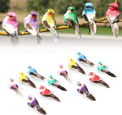 Baverta Künstlicher Vogel,12PCS Vogel Deko Figuren Künstliche Vogelfigur mit Clip Mini Vogel Dekofigur für Garten Frühling Deko Party Dekoration von Baverta