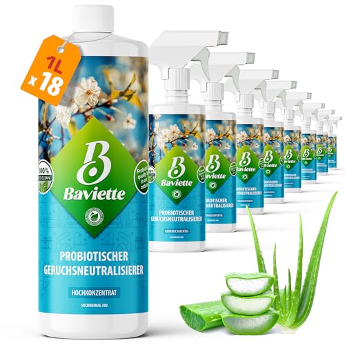 Baviette probiotic Geruchsentferner Geruchskiller: Effektive Neutralisation von hartnäckigen Gerüchen in Ihrem Zuhause für Möbel, Teppich, Auto, Mülleimer und Haustiere bio (Konzentrat 1L) von Baviette