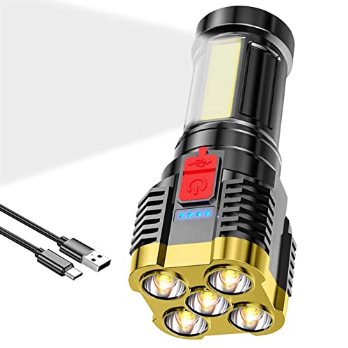 Bavokon LED-Taschenlampe wiederaufladbar | 5-LED-Taschenlampe mit COB-Arbeitslicht | 3 Modi, 800-mAh-Akku, IPX4 wasserdicht, Dringlichkeits-Taschenlampe für Outdoor-Camping von Bavokon