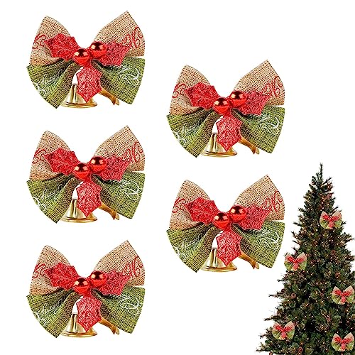Bavokon Mini-Weihnachtsschleifen | 5 Stück Mini-Bowknot-Bastel-Geschenkbehänge Ornament für den Weihnachtsbaum | Mini-Weihnachtsschleifen für Weihnachtsbaum, Zäune, Fenster, Girlanden, Kränze von Bavokon