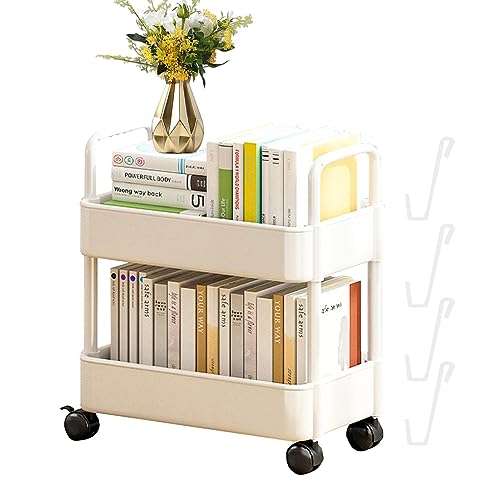 Bavokon Rollwagen mit 2 Ebenen | Bücherregal mit Rollen,Multifunktionale Mobile Bücherwagen-Organizer-Bücherregale, bewegliche Aufbewahrungs-Bücherregale von Bavokon
