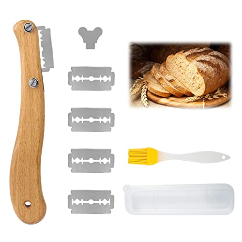 Bäckermesser,Teigmesser,Baguettemesser,Brotbackmesser,Teig Rasiermesser Werkzeug mit 5 Klingen,Brot Schneide Werkzeug,Brot Bäcker Cutter,Gebogene Brotmesser, Teigmesser für Diy Brotteig mit ölpinsel von Bavooty