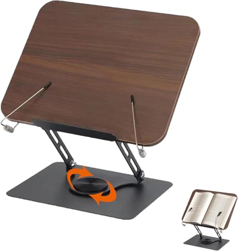 Buchständer Holz Verstellbarer,Buchständer zum Lesen mit 360° Drehbare Basis,Buchständer Kinder,Buchhalter Leseständer,Verstellbar Kochbuchhalter,Tragbar und Faltbar,Geeignet für Büro,Küche,Schule von Bavooty