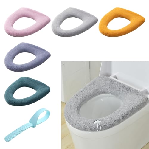 Bavooty Plüsch Toilettensitzabdeckung,5pcs Dicker Toilettensitz WäRmer Abdeckung,Toilet Seat Cover,Waschbar Toilettensitzbezug,Toilleten Sitz Abdeckungskissen,Wc Sitz Cover,Für Familie,5 Farben Typ A von Bavooty