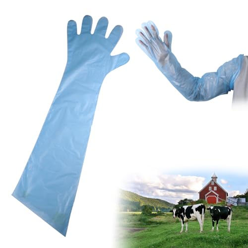 Langarm Veterinär Handschuh,Veterinär-Handschuhe,Dehnbare Einweghandschuhe,Handschuhe zur Viehbesamung,Einweg Weichplastikfolie Handschuhe,Veterinärhandschuhe Extra Lange Stulpe 90 cm,Hellblau,30pcsu von Bavooty