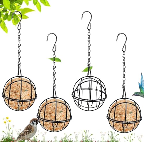 Meisenknödelhalter zum Aufhängen,4 Stück Metall Vogelfutterspender zum Aufhängen,7cm Futterspender für Meisenknödel,Futterstation für Vögel zum Aufhängen,Futterspender Vögel für Wildvögel Garten von Bavooty