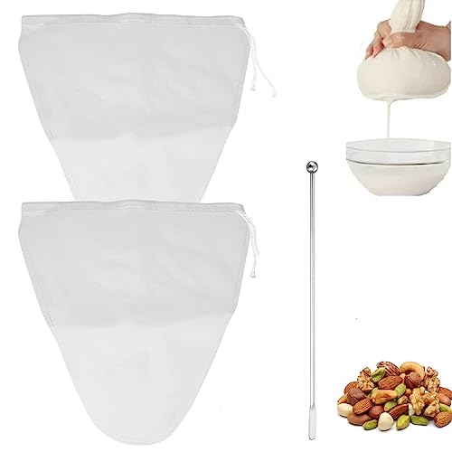 Passiertuch,Nussmilchbeutel,Feinmaschiges Passiertuch Filtertuch,Mehrzweck Passiertuch,Filtertuch waschbar,2 Stück Siebtuch Filter Cloth,mit Rührstäbchen Metall,für Käse Marmelade Nussmilch Obstsaft Passiertuch,Nussmilchbeutel,Feinmaschiges Passiertuch Filtertuch,Mehrzweck Passiertuch,Filtertuch waschbar,2 Stück Siebtuch Filter Cloth,mit Rührstäbchen Metall,für Käse Marmelade Nussmilch Obstsaft von Bavooty