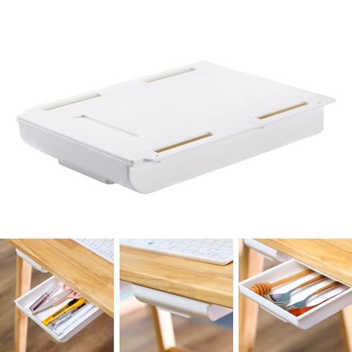 Schublade Unter Schreibtisch,Aufbewahrungsbox Mini,Selbstklebende Schublade Unter Schreibtisch,Klein Untertisch Schubladen Organizer,Versteckte Schubladenbox Weiße,Für Büro Tisch,25.5×20×4.2cm (1) von Bavooty