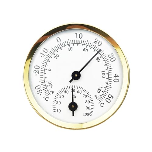 Thermometer Hygrometer,Thermometer Hygrometer Innen Analog,2 in 1 Hygrometer Innen Analog & Thermometer,5.8cm Luftfeuchtigkeitsmesser innen,Thermo-Hygrometer für Häuser,Gewächshäuser,Gärten,Gold von Bavooty