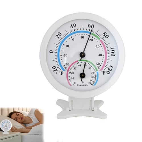 Thermometer Hygrometer Innen Analog,2 in 1 Hygrometer Innen Analog & Thermometer,8.5cm Luftfeuchtigkeitsmesser Innen mit Sockel für Häuser,Gewächshäuser(Weiß) von Bavooty