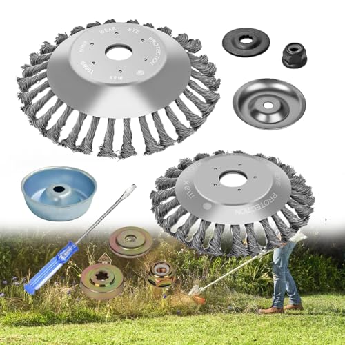 Unkrautbürste für Rasentrimmer,25.4MM Unkrautbürste für Freischneider,Wildkrautbürste für Motorsense,Drahtbürste für Freischneider,Universelle Wildkrautbürsten mit 8 Stück Adaptern,8 Zoll+6 Zoll von Bavooty