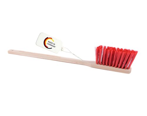 BawiTec Qualitäts Langstiel Handfeger,1 Stück,Länge 60cm,robuste rote Elaston-Kunststoff-Borsten,Holzgriff gelocht,Sicherheitshandfeger,Handbesen für Haus,Garten,Gewerbe,Industrie,Handwerk von BawiTec