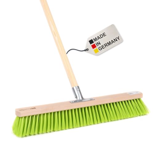BawiTec Gartenbesen Straßenbesen 80cm Breit mit Stiel 160cm Lang grüne Kunststoffborsten neongrün für draussen Besen für Garten Hof Werkstatt Grundstück Straße Gehweg inkl. Besenstiel Holzstiel von BawiTec