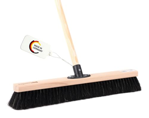 BawiTec Naturhaar Roßhaarbesen, mit QuickFix-Stielhalter, Besen Breite 60cm, inkl. Stiel 160cm Lang, Besenstiel, Holzstiel, weiche Borsten, Holz Kehrbesen, Saalbesen, für Parkett, Fliesen usw. von BawiTec